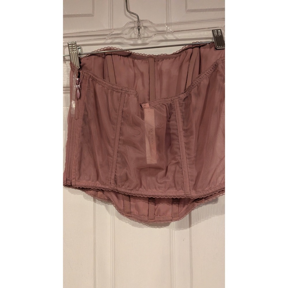 Victoria's Secret Corset Bustier Mauve Lace Sheer Mesh Boned Zipper XL - Picture 4 of 7